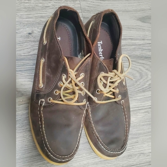 TIMBERLAND 4-EYE HANDSEWN BOAT DECK LOAFERS MOCCASIN LEATHER SHOES SZ 11M 🌴✌️ - Picture 2 of 11